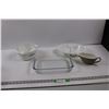 Image 1 : (3 pcs) Baking Dishes (Few Chips, Broken Knob of Lid) & Gravy Boat