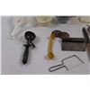 Image 3 : Various Kitchen Items - Can Opener, Spoons, Flippers, Mashers, Strainers, Pasta Spoon, Scoop, Zester