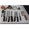 Image 4 : Various Kitchen Items - Grader, Spatulas, Pie Server, Scoop, Knives, Cleaver, Cookie Cutters, Ice Cr