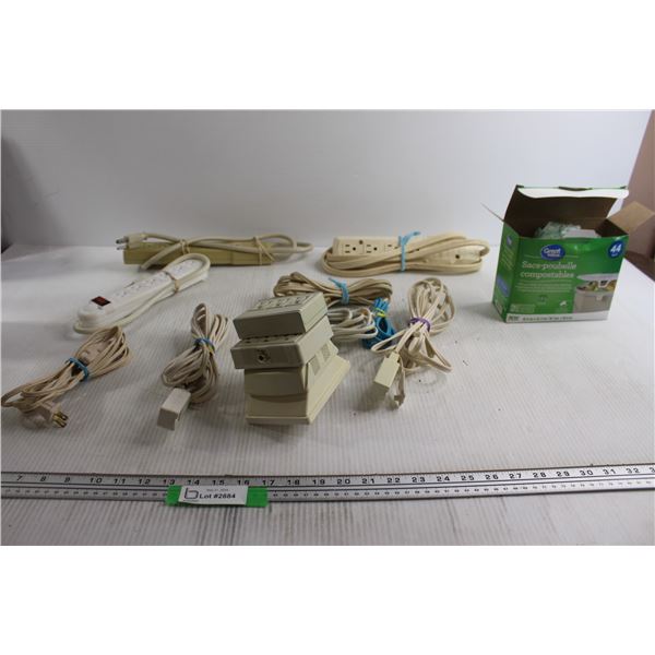 (7) Extension Cords, Plug-In Blocks , Compostable Bin Liners