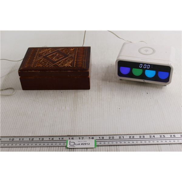 Wooden Jewelry Box, Alarm Clock - Turns On