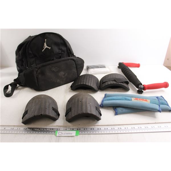 (2) Ankle Weights. (4) Knee Pads, Backpack, Misc.