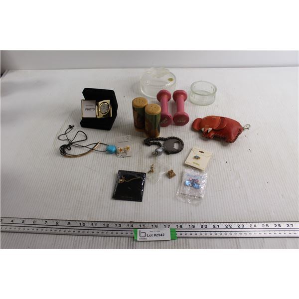 Flower Glass Box, Assorted Jewelry, Misc.