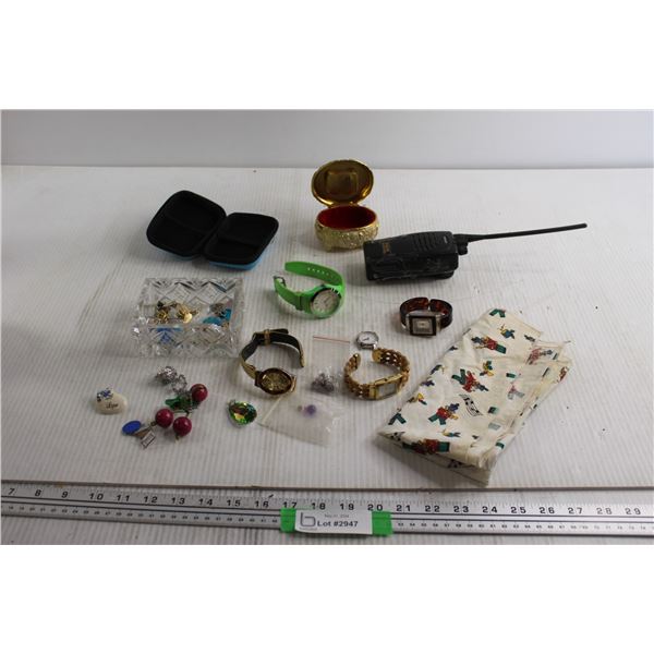 Small Trinket Box, (4) Watches - Untested, Misc. - Chip on Glass Holder