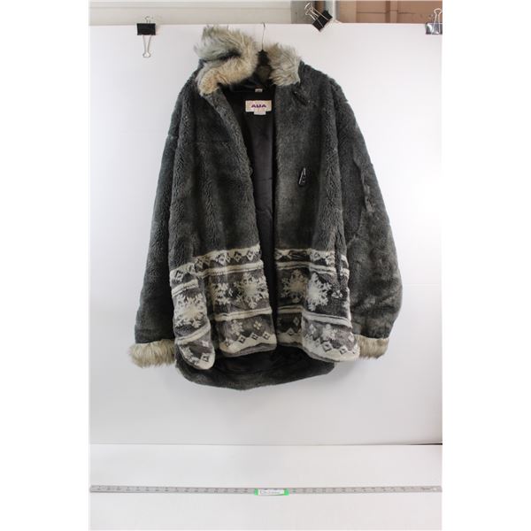 Woman's Alia Fleece (Fur Look) Coat w/Hood - Size Large