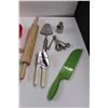 Image 3 : Various Kitchen/Grilling Items - Chop Sticks, Bamboo Skewers, Grader, Rolling Pin, Thermometer, Can 