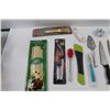 Image 2 : Various Kitchen/Grilling Items - Melon Baller, Bamboo Skewers, Peeler, Thermometer, Knives, Measurin