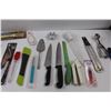 Image 3 : Various Kitchen/Grilling Items - Melon Baller, Bamboo Skewers, Peeler, Thermometer, Knives, Measurin