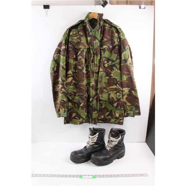 STC EDG Steel Toe Boots (Size 10 Men's) & Military Camouflage Coat (Size 190/112) - Zipper Ripping O