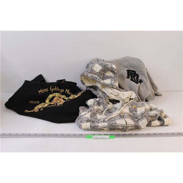 (3) Vintage Hoodies: MGM Black Large; Red Dragon Grey Large; Rocawear Checkered Extra Small