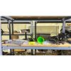 Image 1 : SHELF OF ASSORTED ITEMS INCLUDING; WRENCHE SET, HITACHI HAMMER DRILL, YARDWORKS BATTERY CHARGER &