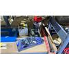 Image 4 : SHELF OF ASSORTED ITEMS INCLUDING; LEVEL, MASTERCRAFT BIT SET, WRENCH SET & MORE