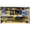 Image 2 : RACK OF ASSORTED ITEMS INCLUDING; MOTORCYCLE HELMETS, INSTRUMENT STANDS, UMBRELLAS & MORE (RACK NOT