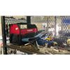 Image 2 : SHELF OF ASSORTED ITEMS INCLUDING; ANGLE GRINDER, RATCHET SET, LARGE FUNNEL & MORE
