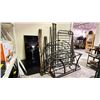 Image 1 : LOT OF ASSORTED ITEMS INCLUDING; BED FRAME, 2 TIER ENTERTAINMENT STAND & GARDEN STAKES