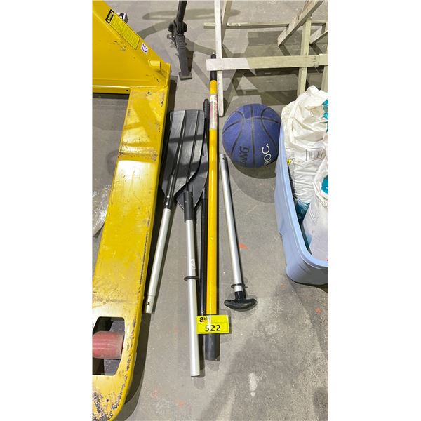 2 PADDLES, EXTENDING HANDLE, BROOM HANDLE & BASKETBALL