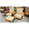 Image 1 : VILAS SOLID MAPLE 2 WOODEN CHAIRS WITH CUSHIONS, 1 IS A ROCKER, 1 FOOT REST WITH CUSHION