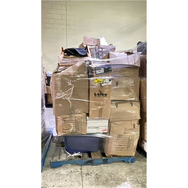 PALLET OF ASSORTED ESTATE ITEMS INCLUDING; FOLDING CHAIR, HANGER RACKS, DVD CASES & MORE