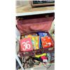 Image 2 : VINTAGE SUITCASE WITH ASSORTED BOOKS INCLUDING; ROALD DAHL THE WITCHES, DR. SEUSS GREEN EGGS AND