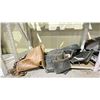 Image 2 : 2 SHELVES OF ASSORTED ITEMS INCLUDING; LEATHER CHAPS, TOOL BELTS, BACK PACKS AND MORE