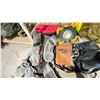 Image 4 : 2 SHELVES OF ASSORTED ITEMS INCLUDING; LEATHER CHAPS, TOOL BELTS, BACK PACKS AND MORE