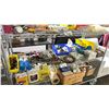 Image 1 : SHELF LOT OF ASSORTED ITEMS INCLUDING; BENCH MARK PROPANE TANKS, SCREW DRIVERS, HARDWARE AND MORE
