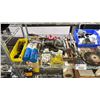 Image 2 : SHELF LOT OF ASSORTED ITEMS INCLUDING; BENCH MARK PROPANE TANKS, SCREW DRIVERS, HARDWARE AND MORE