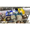 Image 3 : SHELF LOT OF ASSORTED ITEMS INCLUDING; BENCH MARK PROPANE TANKS, SCREW DRIVERS, HARDWARE AND MORE