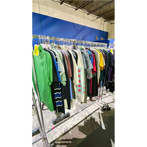 RACK OF ASSORTED CLOTHING INCLUDING; T-SHIRTS, LONG SLEEVES, POLO SHIRTS AND MORE