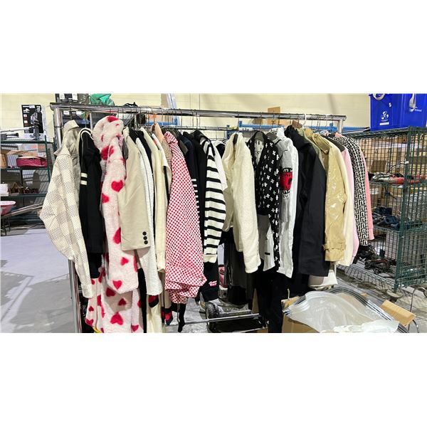 RACK OF ASSORTED DESIGNER CLOTHING INCLUDING; JACKETS, HOUSE COATS, SWEATERS AND MORE