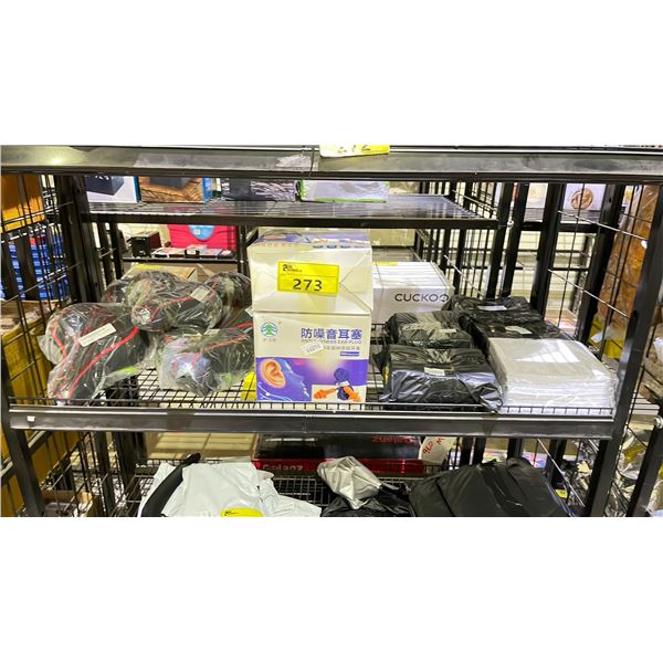 SHELF LOT OF ANTI DRYNESS EAR PLUG, BICYCLE SEATS AND ENVELOPES
