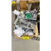 Image 2 : BOX OF ASSORTED ITEMS INCLUDING; CLOTHING, SOAP DISPENSER, EXERCISE BANDS AND MORE
