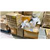 Image 1 : PALLET OF ASSORTED ITEMS INCLUDING; DISPOSABLE PLASTIC CUPS, CAT CLAW CUPS, TURTLE SPONGES, BOOKS