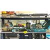Image 1 : SHELF OF ASSORTED MAKITA TOOLS INCLUDING; RECIPROCATING SAW, MITER SAW, JOBSITE SPEAKER & MORE (NO