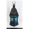 Image 1 : BLACK T - LIGHT LANTERN WITH BLUE GLASS 8 1/2'X4"