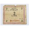 Image 1 : #89  WW2 ALLIED MILITARY OCCUPATION ITALY 2 LIRE