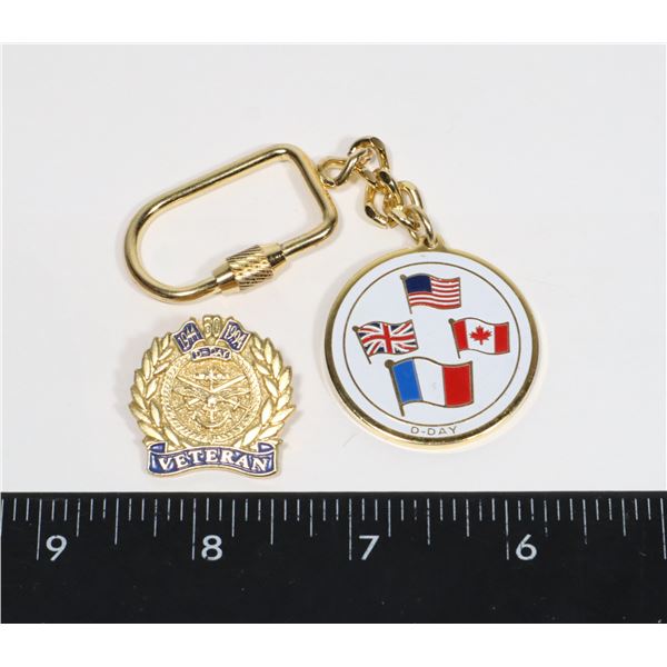 #419 D-DAY VETERAN 50TH ANNIVERSARY PIN + KEYCHAIN