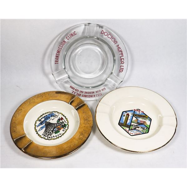 LOT OF 3 VINTAGE ASHTRAYS INCLUDES MEDICINE HAT