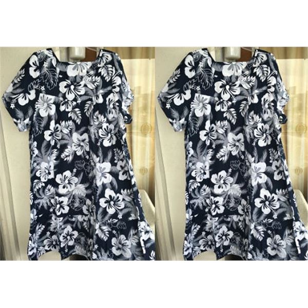 Qty 2 New 3X Ali'i Fashions Hawaii Black White Polyester MuuMuu Dresses (52" bust/44"L)