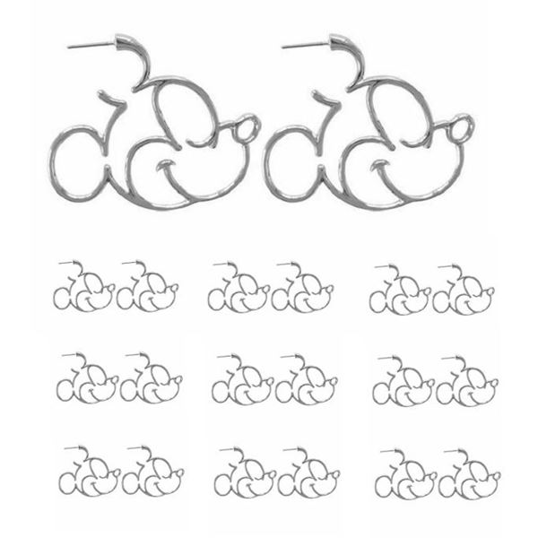 Qty 10 Pair New Fashion Mickey Mouse Silver-Tone Metal Pierced Earrings