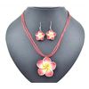 Image 10 : Qty 6 New Fimo Polymer Clay Plumeria Flower Necklace & Earrings Sets: Red, White, Blue, Purple, Pink