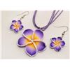 Image 9 : Qty 6 New Fimo Polymer Clay Plumeria Flower Necklace & Earrings Sets: Red, White, Blue, Purple, Pink