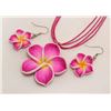 Image 3 : Qty 5 New Fimo Polymer Clay  Plumeria Flower Necklace & Earrings Sets: 2 Pink, 2 Purple, 1 White (mi