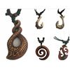 Image 1 : Qty 5 New Resin Faux-Wood & Bone Motif Fish Hook Necklaces w/ Adjustable String Chokers, Misc Design