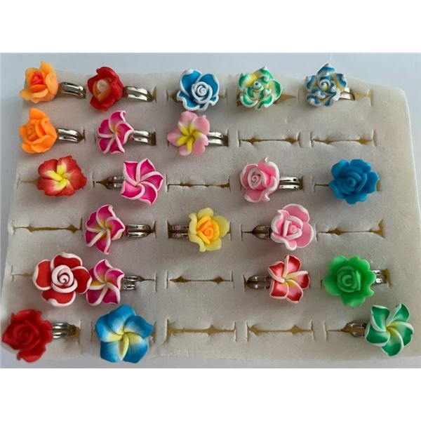 Qty 22 Girl's Plumeria Flower Rings w/ Adjustable Bands
