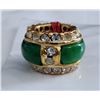 Image 2 : Qty 3 Gold-Plated Green Stone Barrel Round Charm Pendants w/ Clear Stone Accents