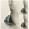 Image 1 : Qty 3 Sail Boat Abalone Shell Pendants on 18" Silver-Tone Chain Necklaces