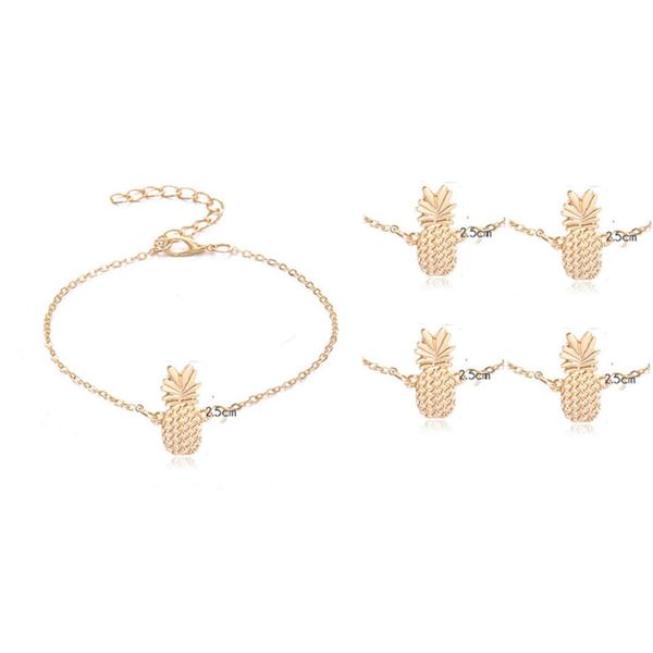 Qty 5 Gold-Tone Pineapple Anklet Ankle Bracelets w/ Adjustable Chains
