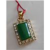 Image 2 : Qty 3 Gold-Plated Green Stone Charm Pendants w/ Clear Stone Accents, Misc Designs