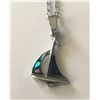 Image 2 : Qty 3 Sail Boat Abalone Shell Pendants on 18" Silver-Tone Chain Necklaces